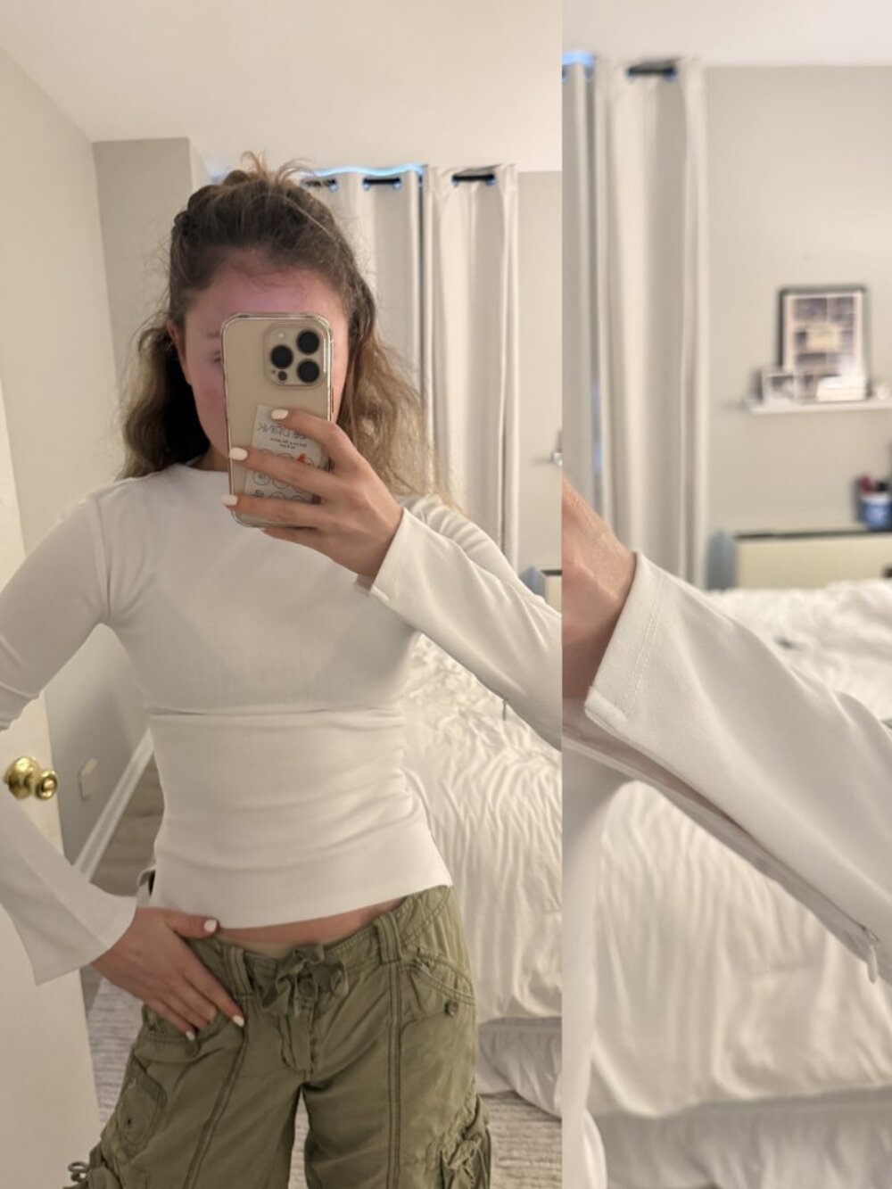 Zara White High Neck Flare Sleeve Long Sleeve Top